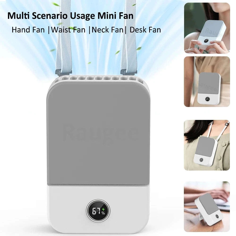 Portable Waist & Neck Fan with 3 Speeds and 2000mAh Battery-White / China Mainland
