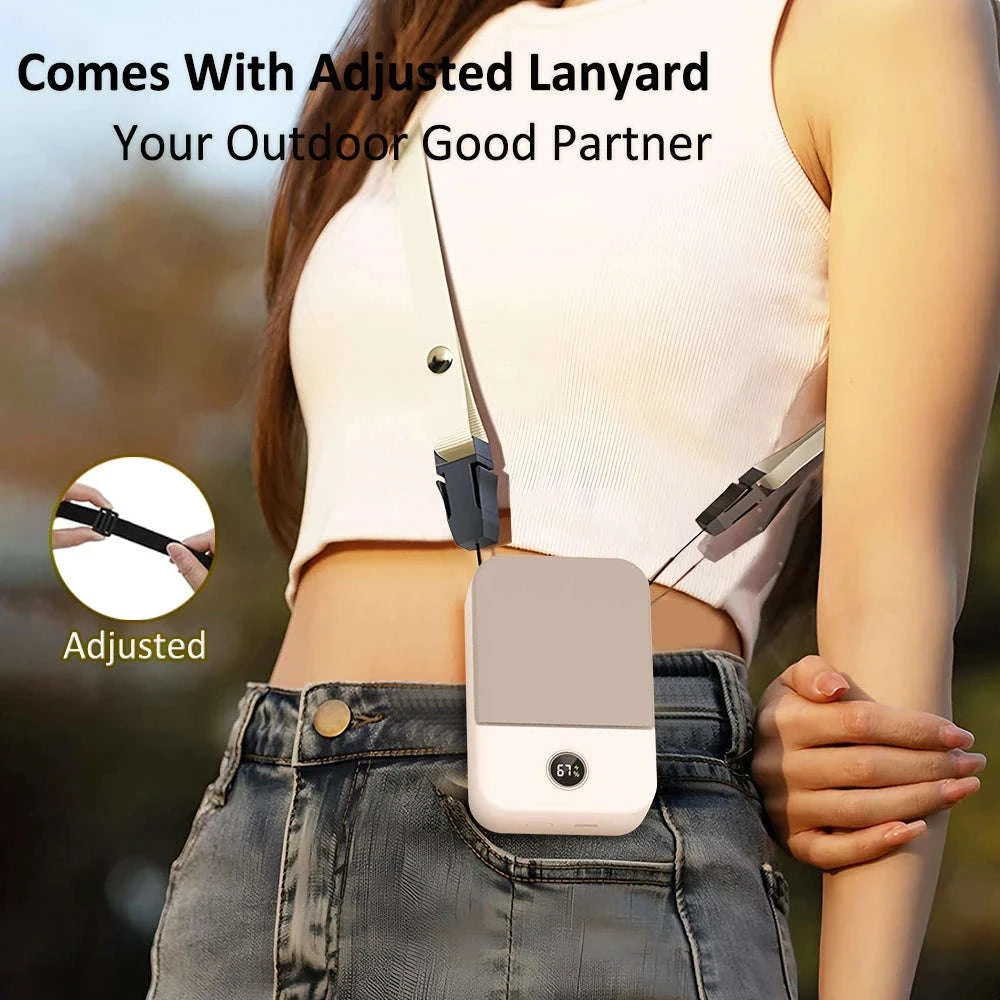Portable Waist & Neck Fan with 3 Speeds and 2000mAh Battery-White / China Mainland