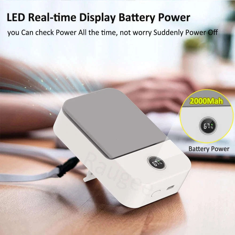 Portable Waist & Neck Fan with 3 Speeds and 2000mAh Battery-White / China Mainland