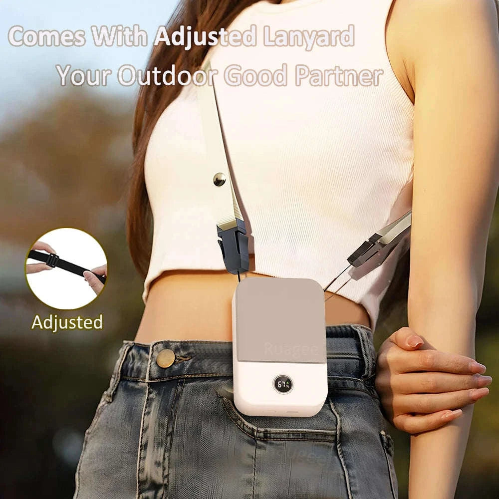 Portable Waist & Neck Fan with 3 Speeds and 2000mAh Battery-White / China Mainland