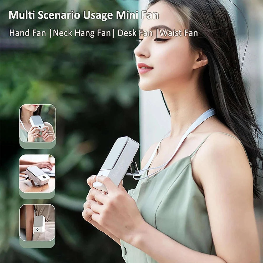 Portable Waist & Neck Fan with 3 Speeds and 2000mAh Battery-White / China Mainland