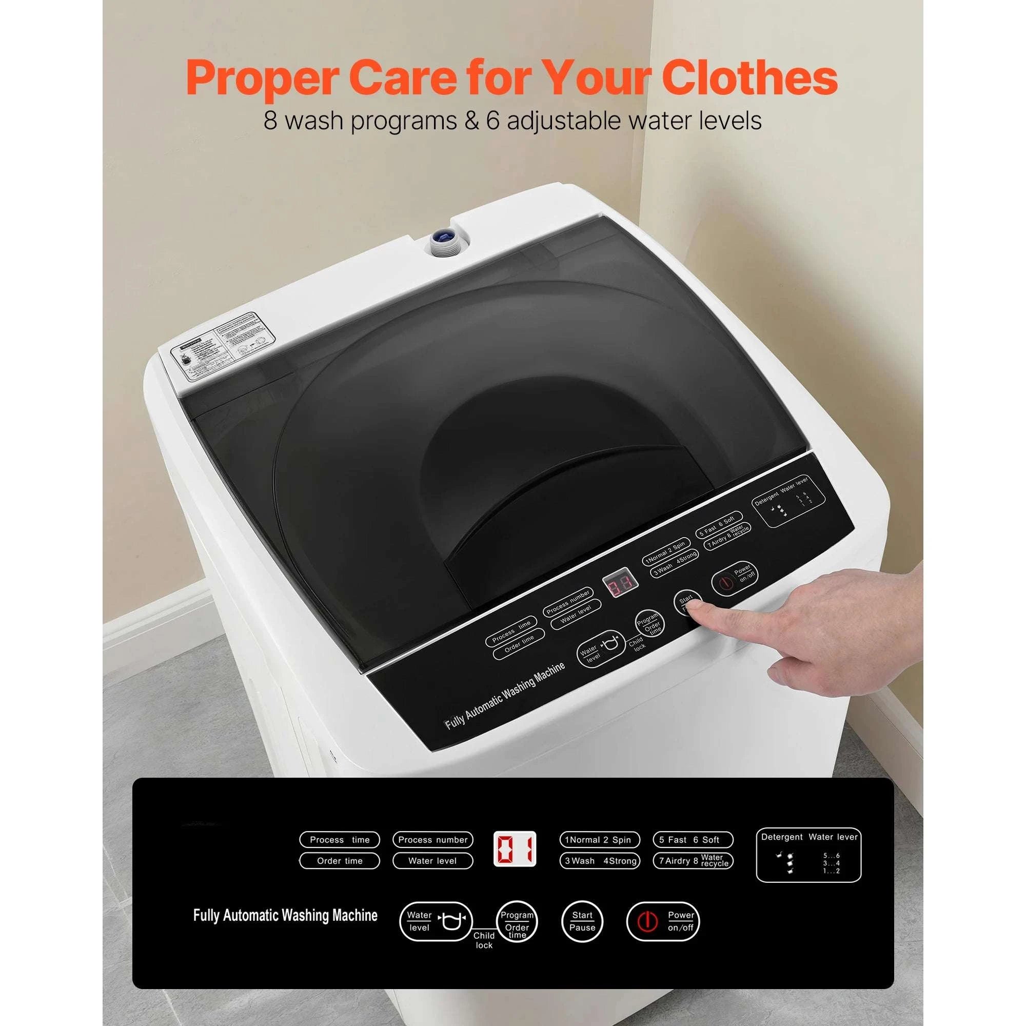 Portable Washing Machine 1.3 cu.ft with 8 Programs LED Display-280w / United States