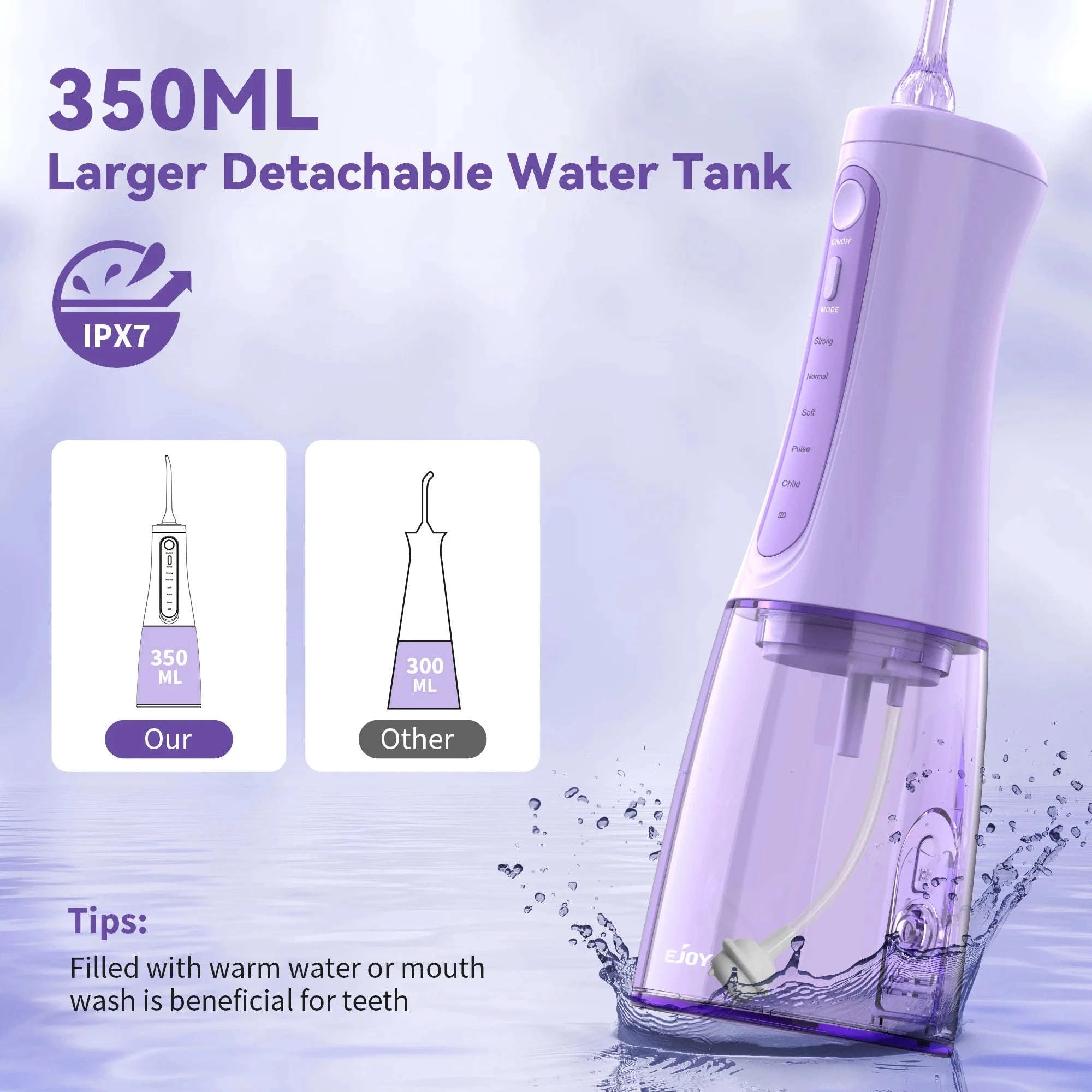 Portable Water Flosser 350ML Rechargeable Oral Irrigator-Pink / United States