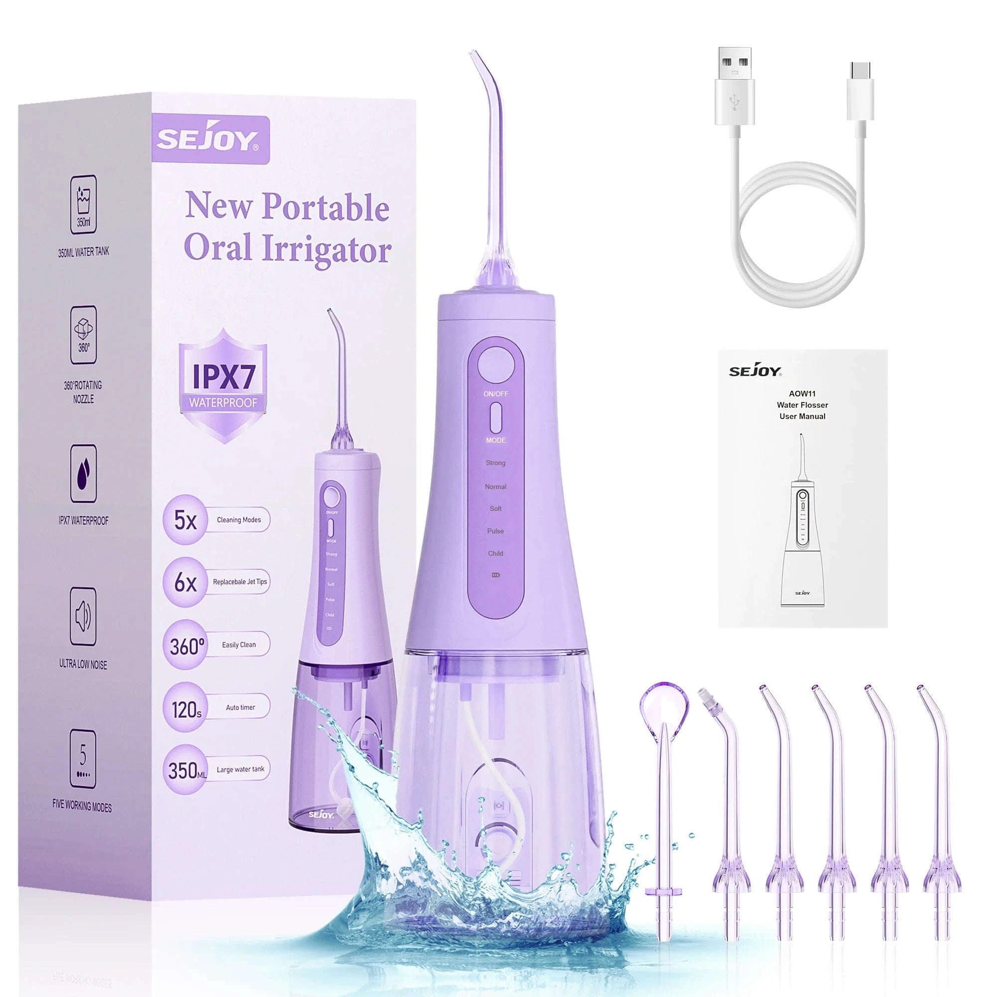 Portable Water Flosser 350ML Rechargeable Oral Irrigator-Pink / United States
