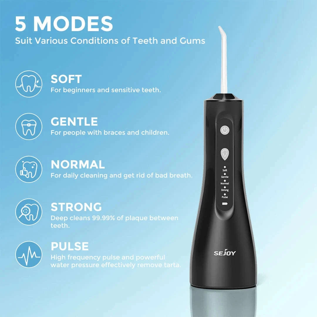 Portable Water Flosser Oral Irrigator with 5 Modes & 350ML Tank-black / UNITED KINGDOM