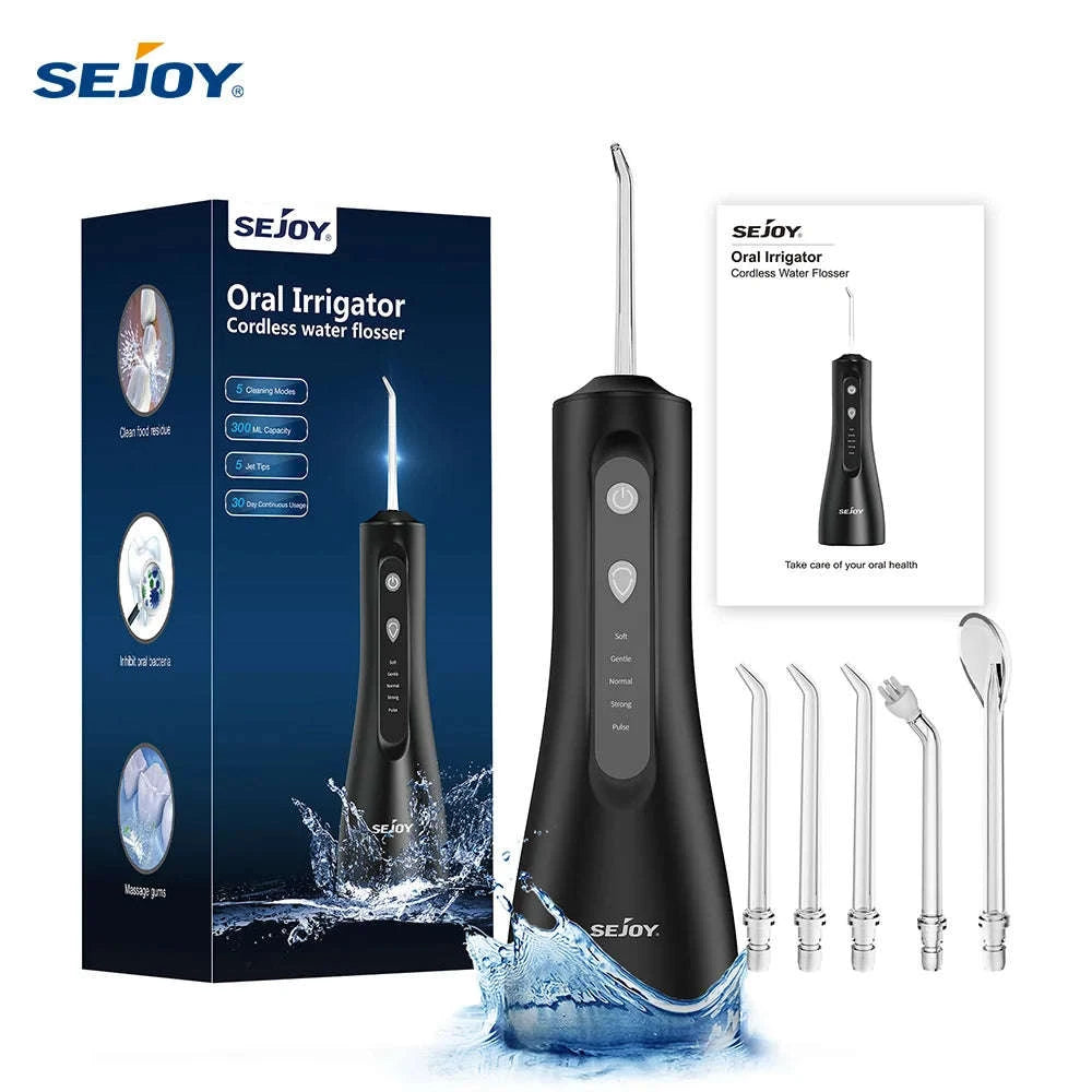 Portable Water Flosser with 5 Modes, 300ml Tank & 5 Tips-black / United States