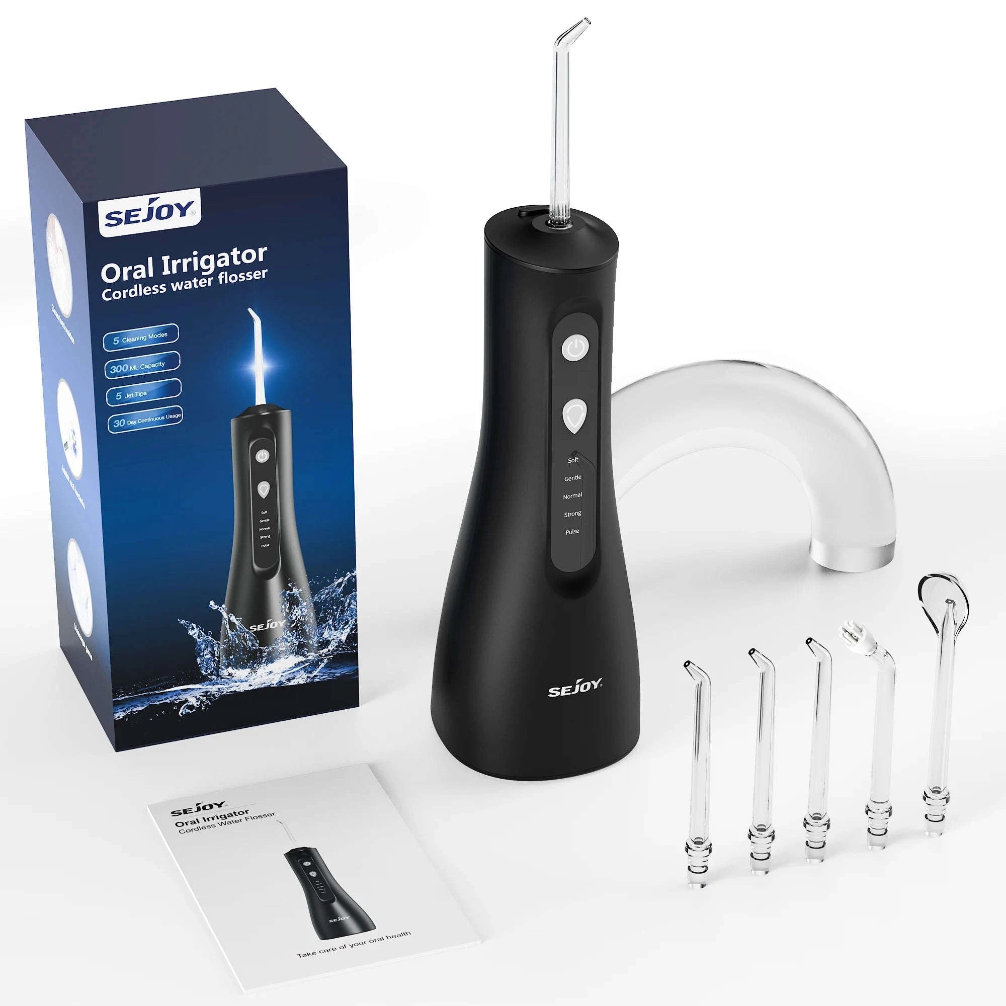 Portable Water Flosser with 5 Modes, 300ml Tank & 5 Tips-black / United States