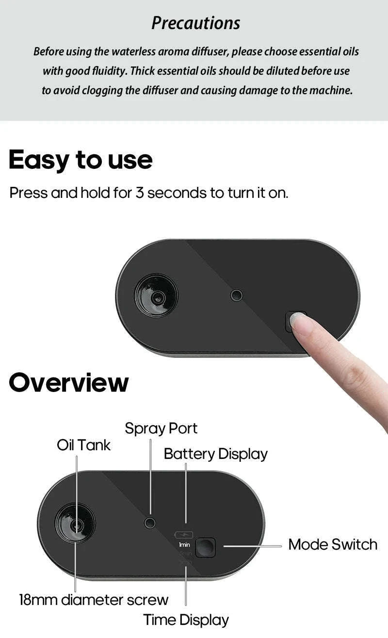 Portable Waterless Aroma Diffuser with 2000mAh Battery-Black