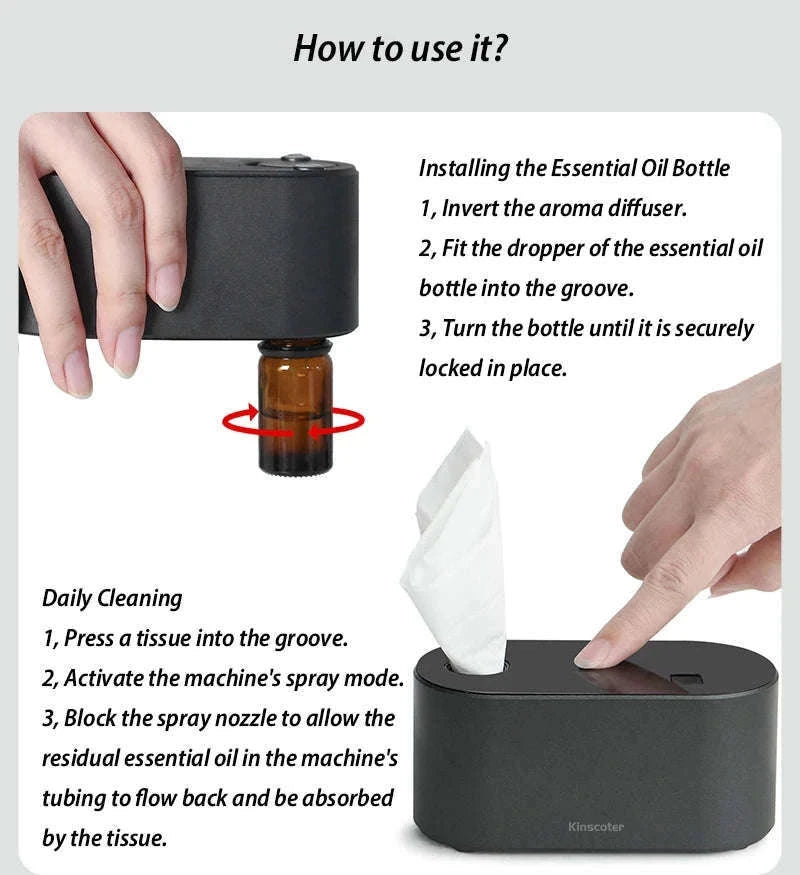 Portable Waterless Aroma Diffuser with 2000mAh Battery-Black