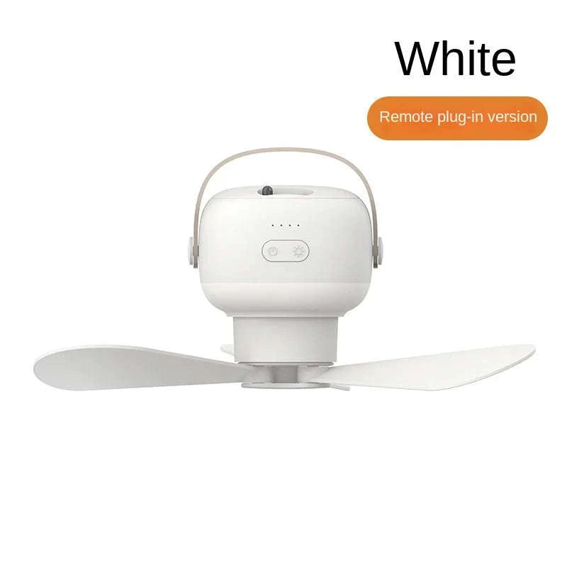 Portable Wireless Mini Ceiling Fan with LED Light and Remote-White 2400mAh