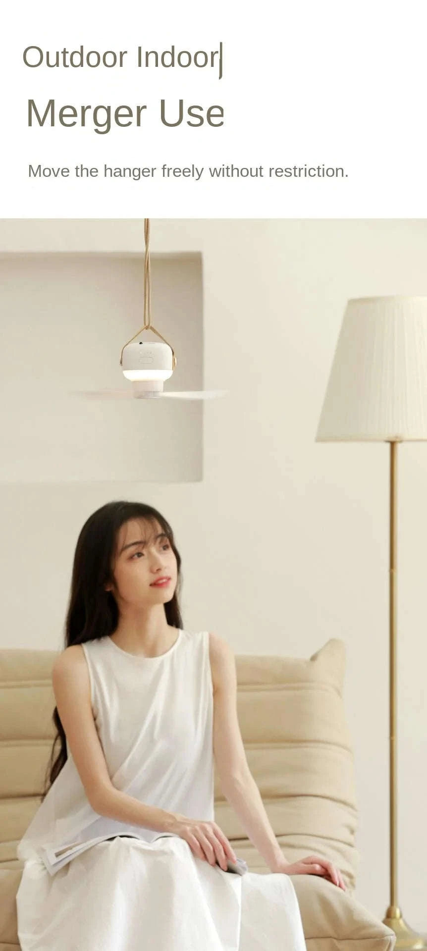 Portable Wireless Mini Ceiling Fan with LED Light and Remote-White 2400mAh