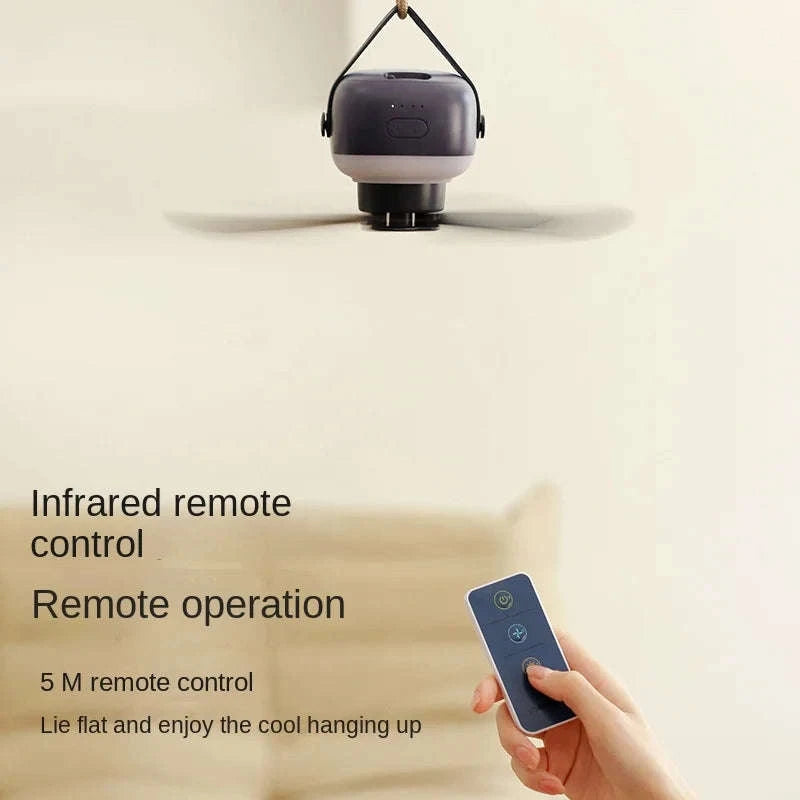 Portable Wireless Mini Ceiling Fan with LED Light and Remote-White 2400mAh
