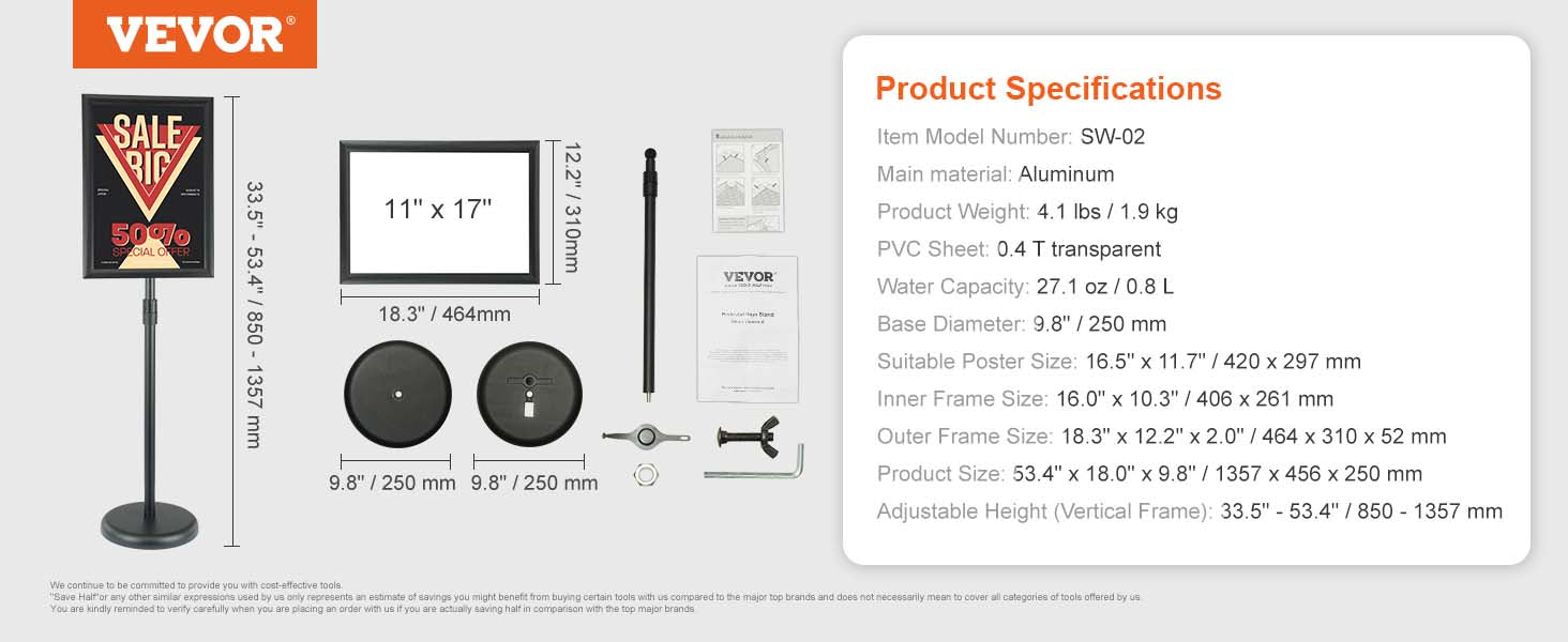 VEVOR Podest-Displayhalter vertikal & horizontal verstellbar, robuster Boden-Posterständer für Display-Werbung und Außenbereich