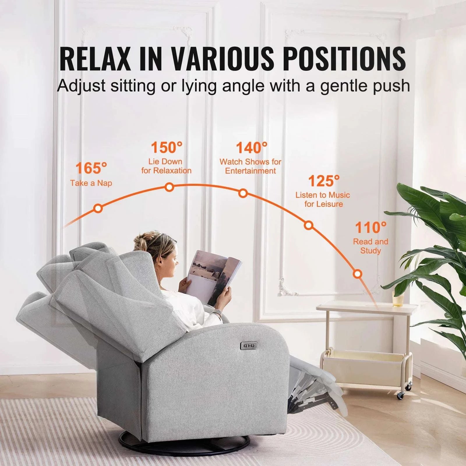 Power Recliner Swivel Glider Chair with 165° Recline & 240° Rotation-Light Gray / GERMANY