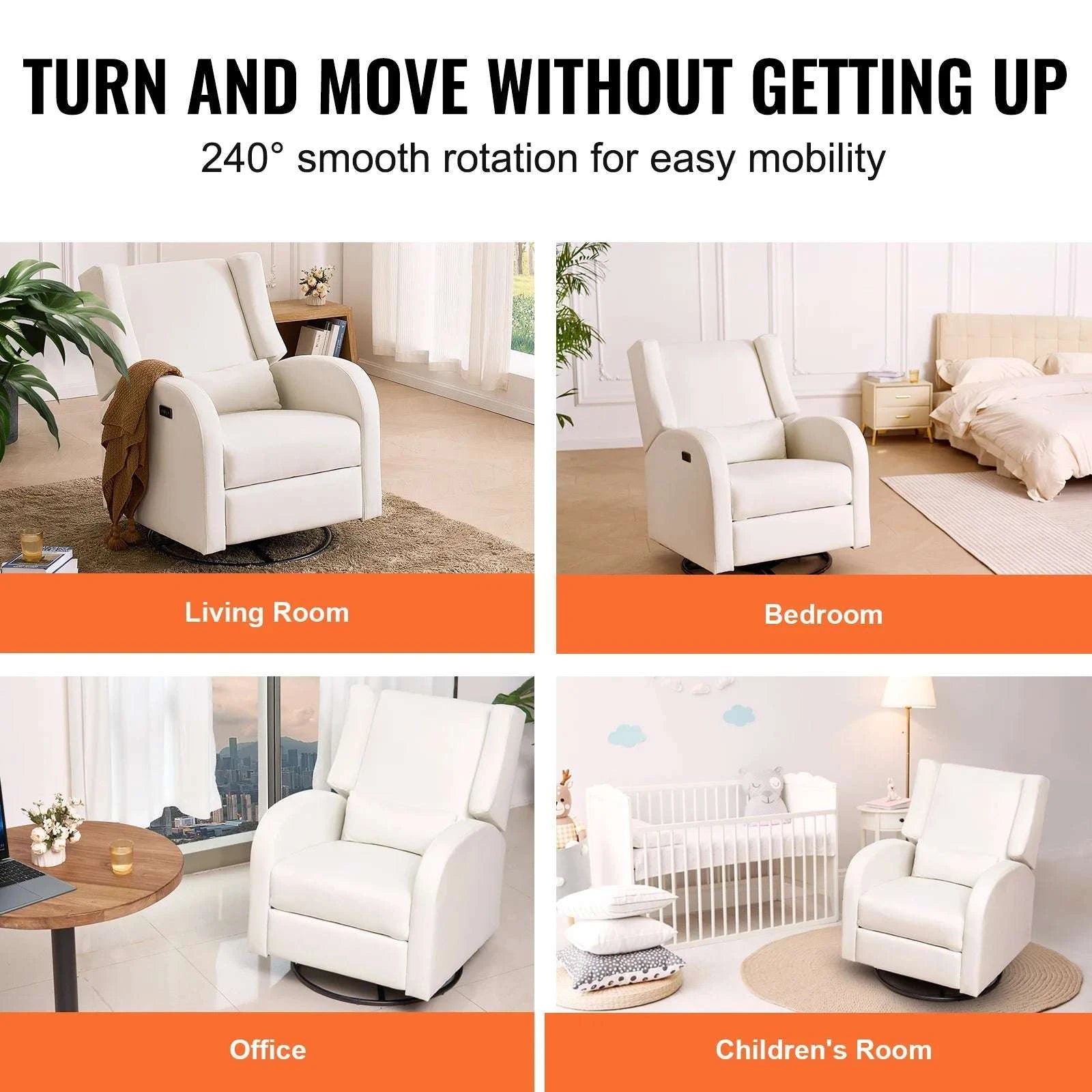 Power Recliner Swivel Glider Chair with 165° Recline & 240° Rotation-Light Gray / GERMANY