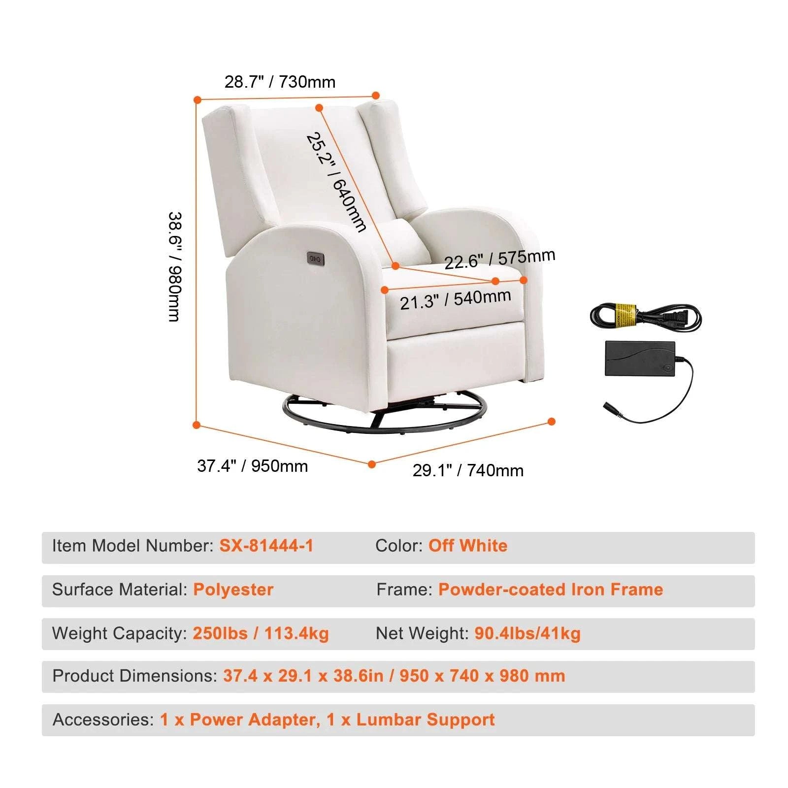 Power Recliner Swivel Glider Chair with 165° Recline & 240° Rotation-Light Gray / GERMANY