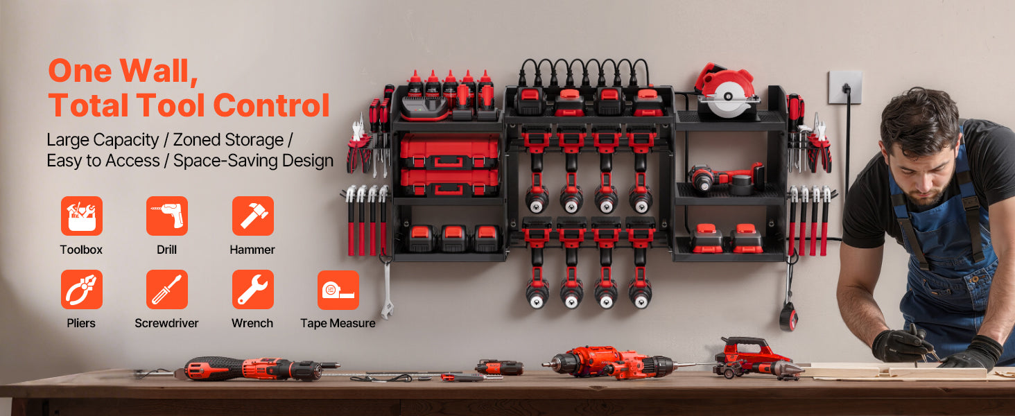 3-Tier Power Tool Organizer with 8-Outlet Charging Station Rack