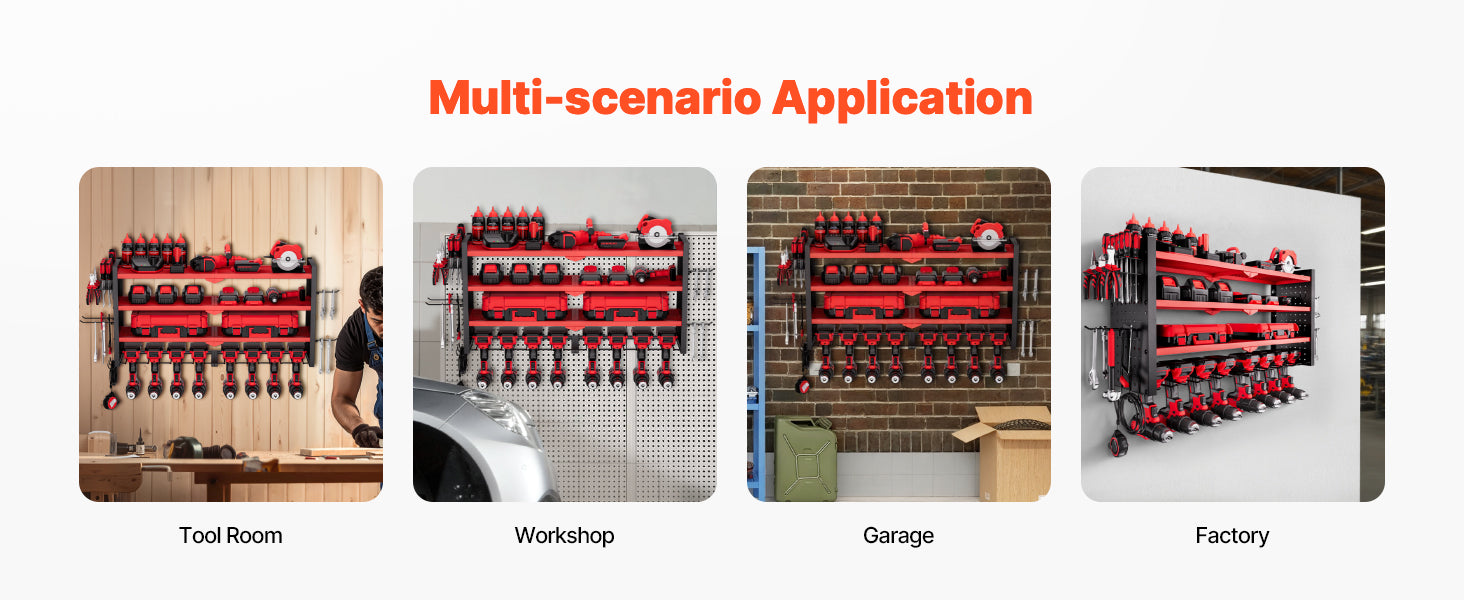 4-Tier Wall Mounted Power Tool Organizer Rack with Pegboard