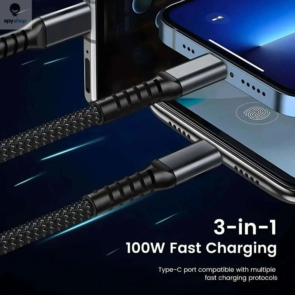 PowerFlex 100W 3-in-1 Fast Charging Cable-black / 1.2m
