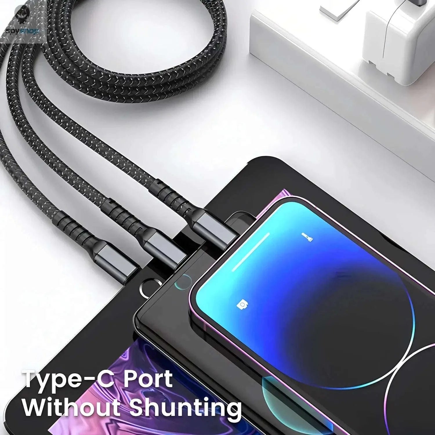 PowerFlex 100W Fast Charging Cable – 3‑in‑1 Multi‑Device Charger-black / 1.2m