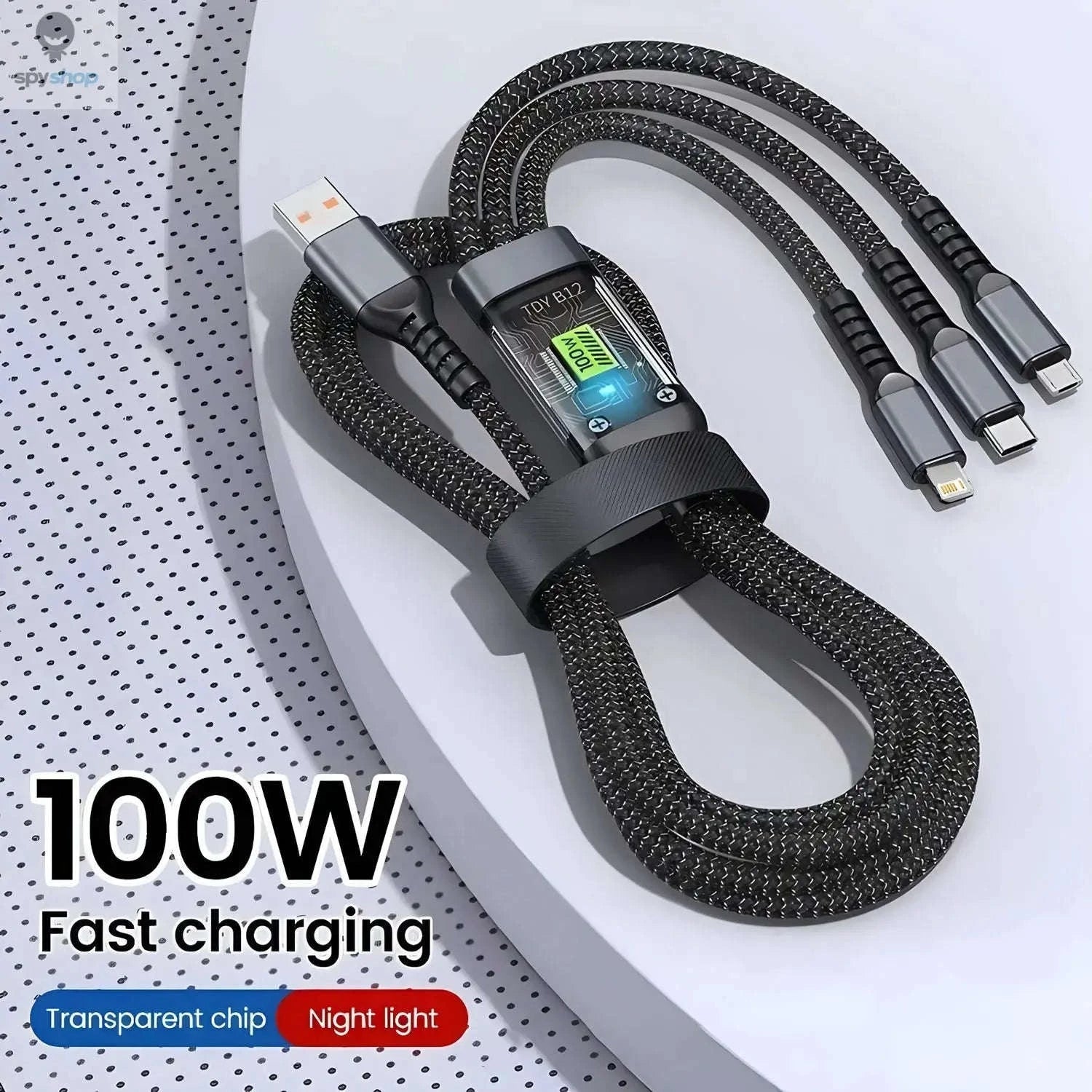 PowerFlex 100W Fast Charging Cable – 3‑in‑1 Multi‑Device Charger-black / 1.2m