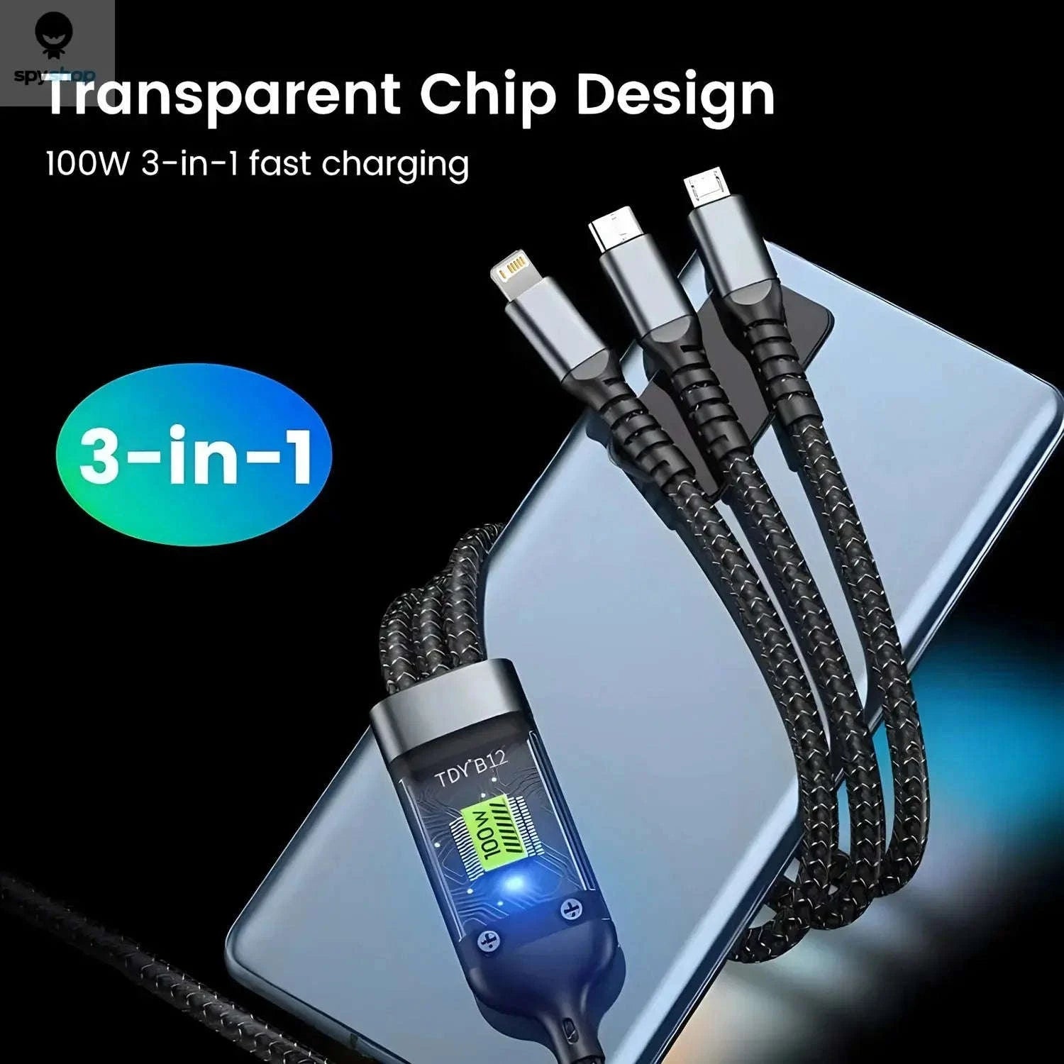PowerFlex 100W Fast Charging Cable – 3‑in‑1 Multi‑Device Charger-black / 1.2m