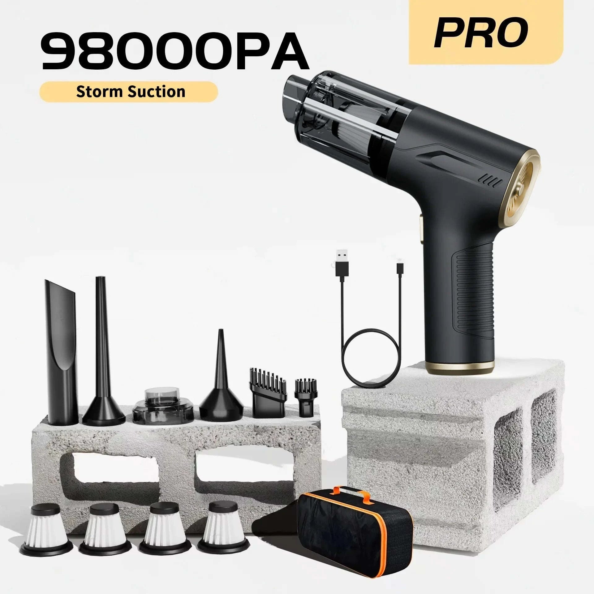 Powerful Mini Car Vacuum Cleaner Cordless 98000PA-Basic 4hepa Bag