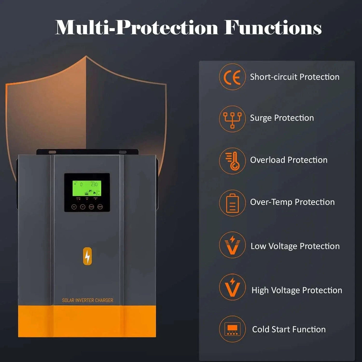PowMr 3.2KW 24V Hybrid Solar Inverter with 80A MPPT & WiFi-2KVA 12V / 220-240V / france|No WIFI