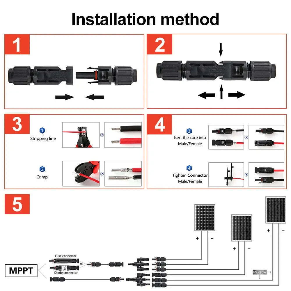 PowMr Black Red 3M 5M 7M 10M 15M 30M Solar Photovoltaic Line 6mm2 10AWG PV Cable with Connectors Solar System PV Extensions Wire-30M BR / United States
