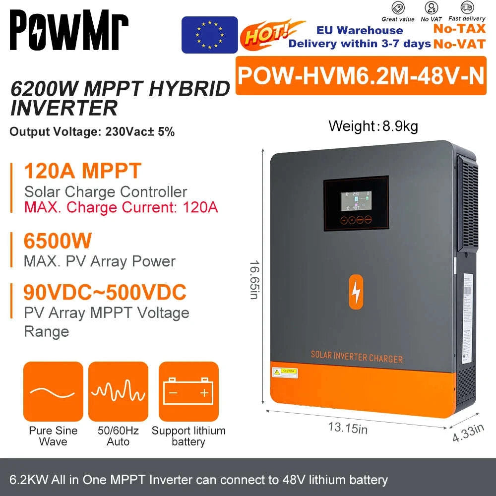 PowMr Hybrid Solar Inverter with MPPT Controller-2KVA 12V / 220-240V / france|No WIFI
