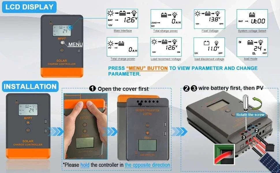 PowMr MPPT Solar Charge Controller for 12V–48V Systems-PWM 60A / france