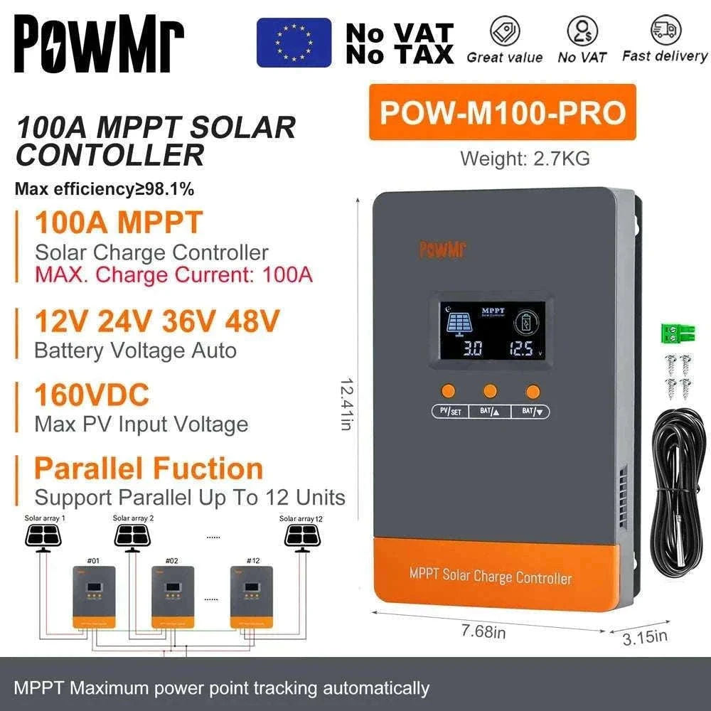 PowMr MPPT Solar Charge Controller for 12V–48V Systems-PWM 60A / france
