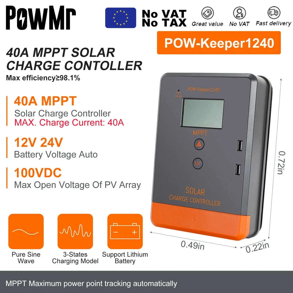 PowMr MPPT Solar Charge Controller for 12V–48V Systems-PWM 80A / france
