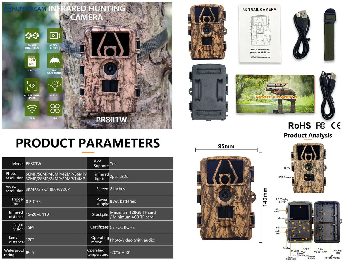 PR801W 8K WiFi Trail Camera with 60MP Night Vision-add 32GB / China Mainland