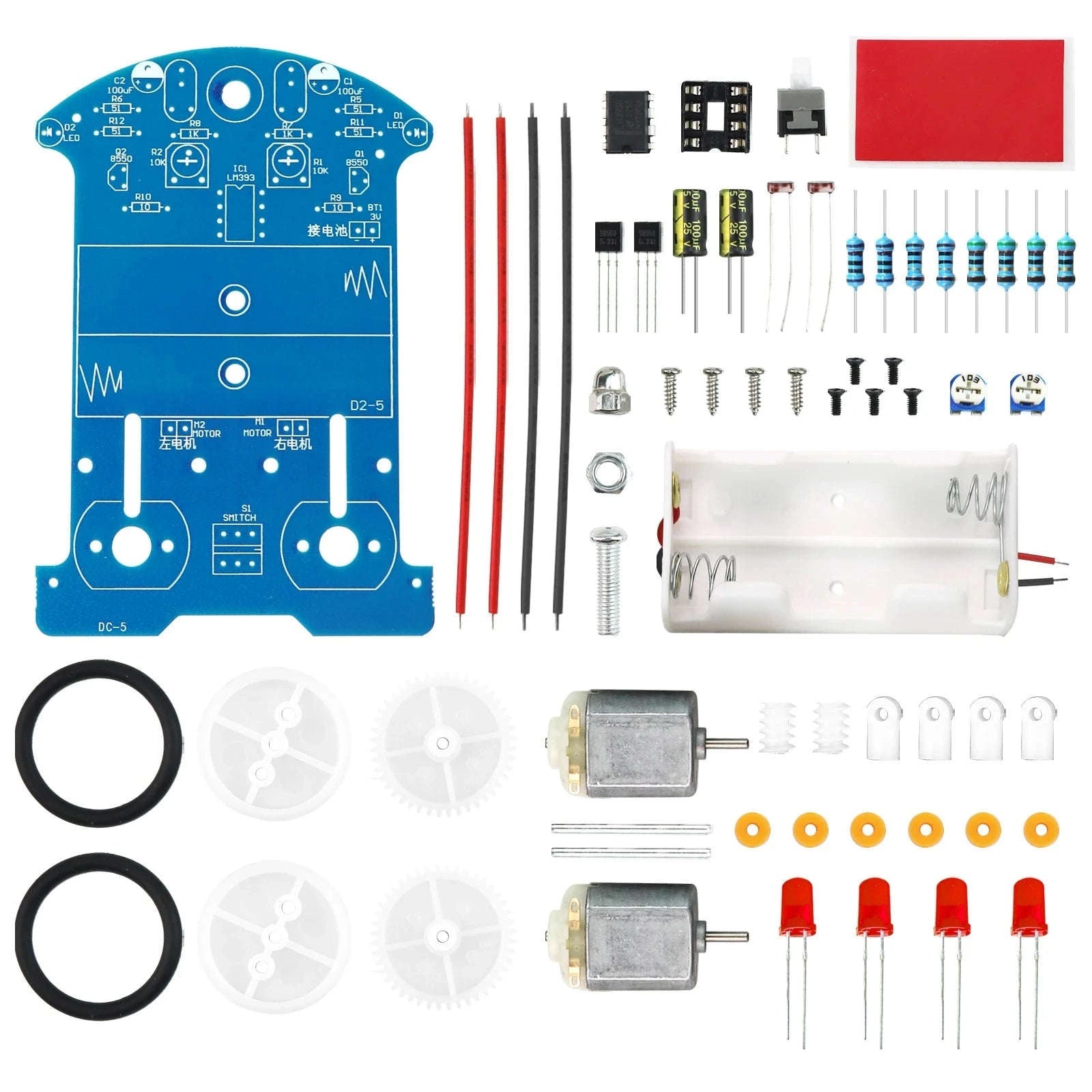 Practice Soldering Electronics Kit: Line-Following Robot-Parts