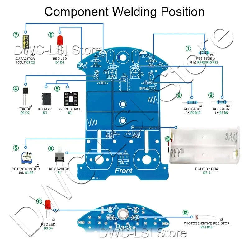 Practice Soldering Electronics Kit: Line-Following Robot-Parts