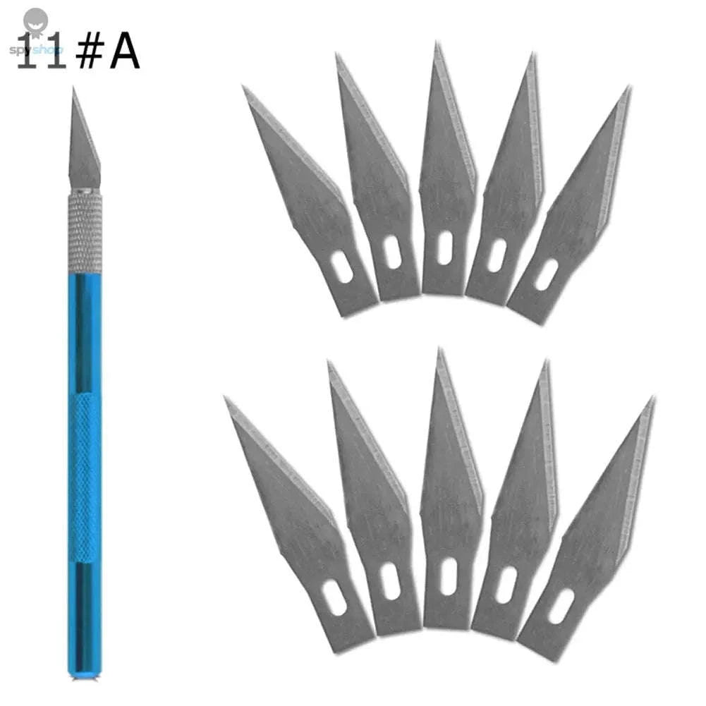 Precision Metal Scalpel Knife Kit-Blue Silver