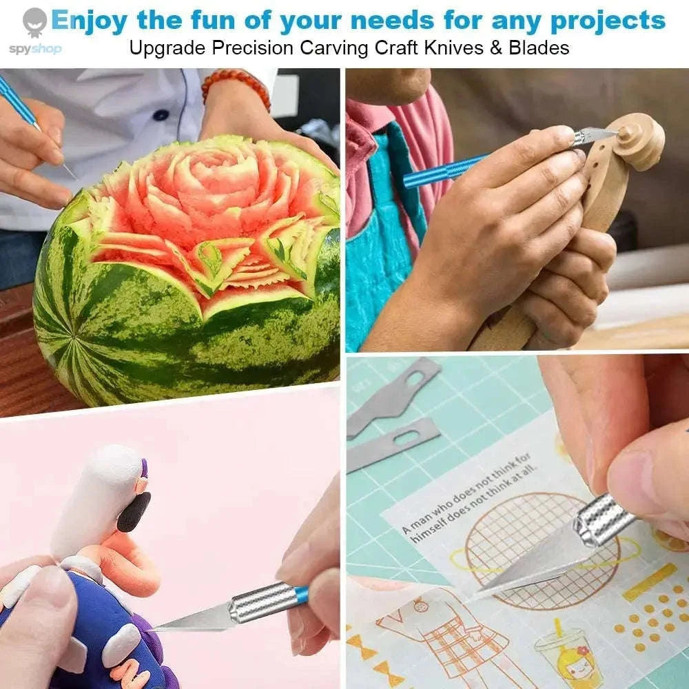 Precision Metal Scalpel Knife Kit-Blue Silver