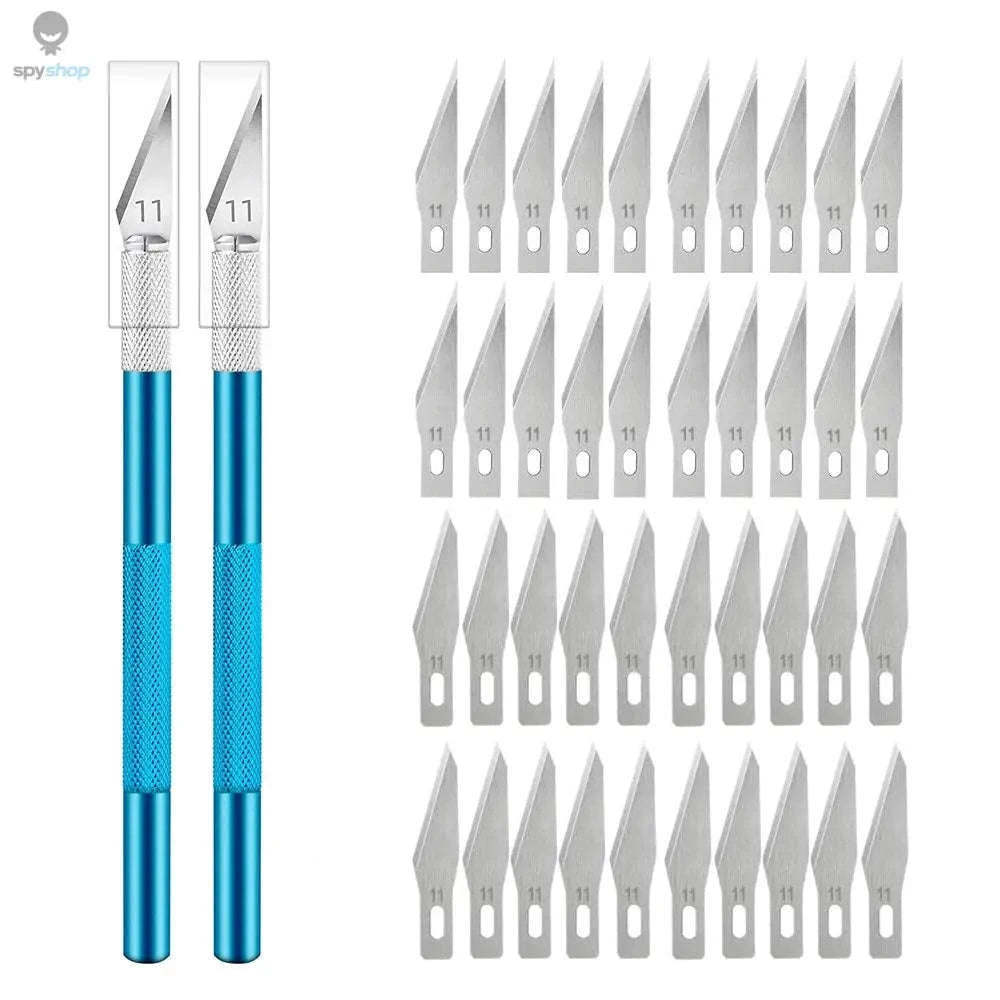 Precision Metal Scalpel Knife Kit-Blue Silver