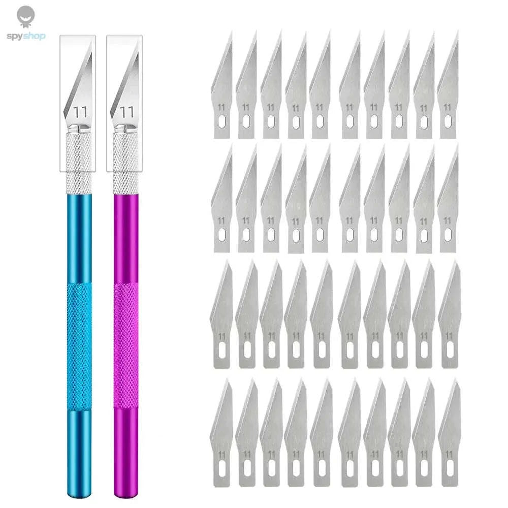 Precision Metal Scalpel Knife Kit-Blue Silver