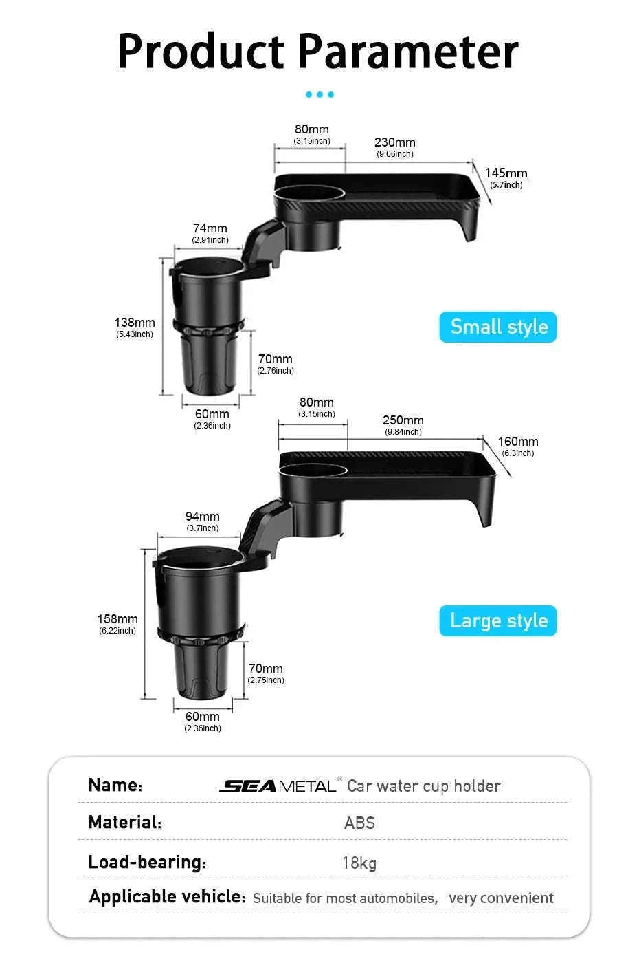 Premium Car Cup Holder Expander with Tray-Small