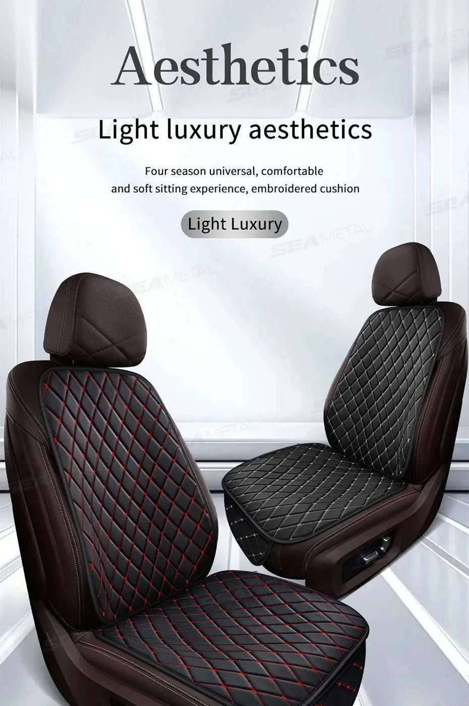 Premium Car Seat Cushion Leather Anti-Slip Breathable Car Seat Protector-Red front 1pc