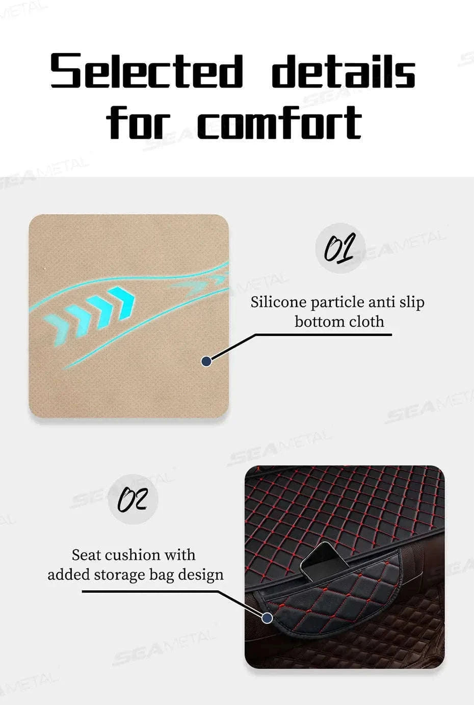 Premium Car Seat Cushion Leather Anti-Slip Breathable Car Seat Protector-Red front 1pc