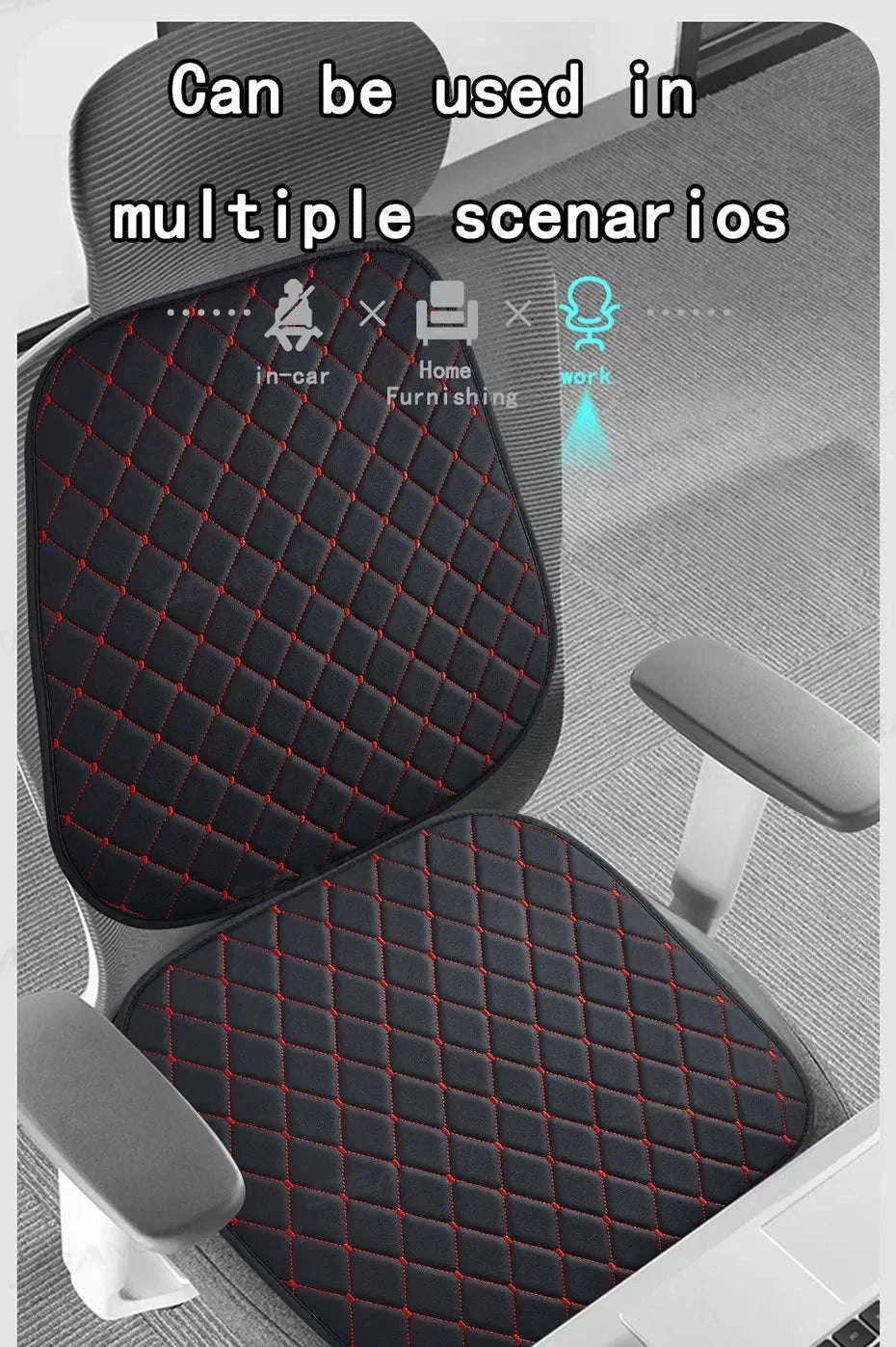 Premium Car Seat Cushion Leather Anti-Slip Breathable Car Seat Protector-Red front 1pc