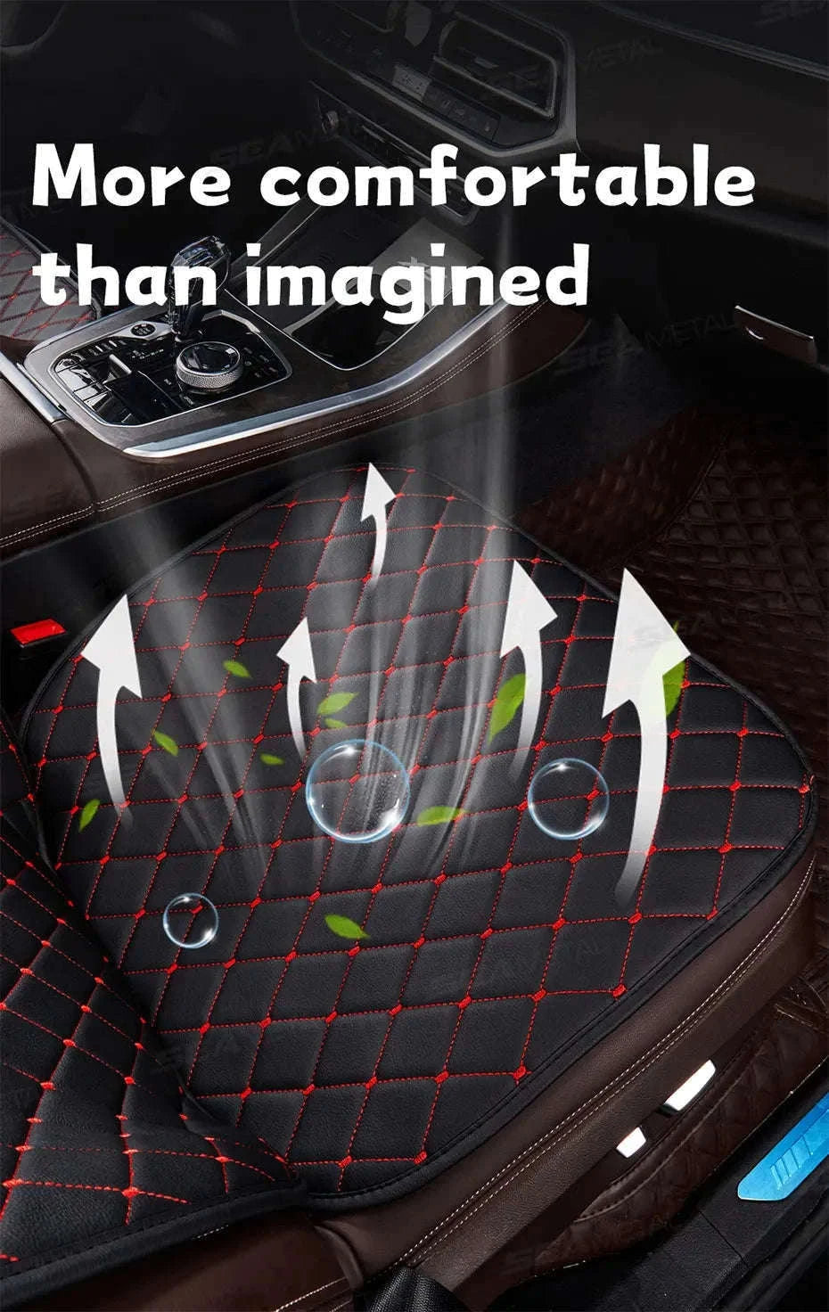Premium Car Seat Cushion Leather Anti-Slip Breathable Car Seat Protector-Red front 1pc