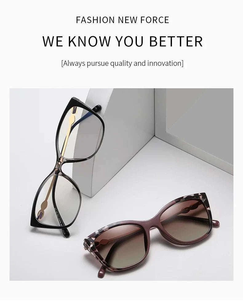 Prescription Sunglasses Cat-Eye Magnetic Clip-On Eyeglasses-C6 / Progressive / 1.56|Anti Blue Ray