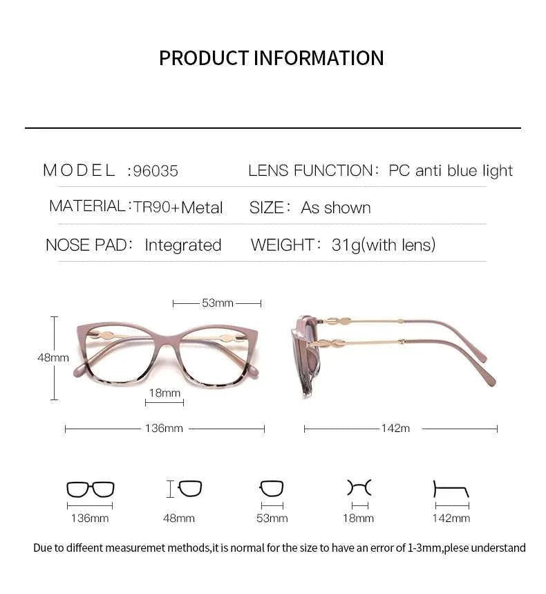 Prescription Sunglasses Cat-Eye Magnetic Clip-On Eyeglasses-C6 / Progressive / 1.56|Anti Blue Ray