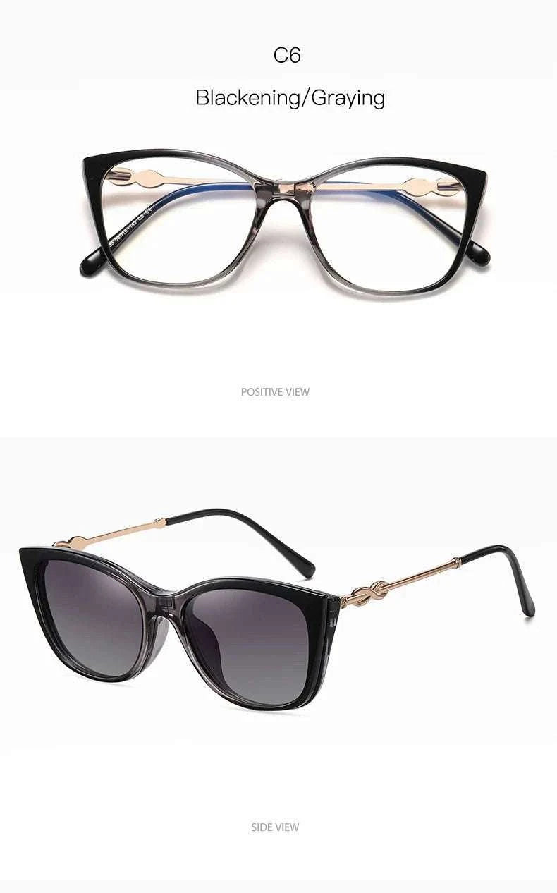 Prescription Sunglasses Cat-Eye Magnetic Clip-On Eyeglasses-C6 / Progressive / 1.56|Anti Blue Ray