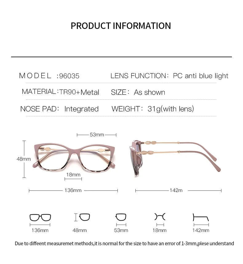 Prescription Sunglasses Cat-Eye Magnetic Clip-On Eyeglasses-C6 / Progressive / 1.56|Anti Blue Ray