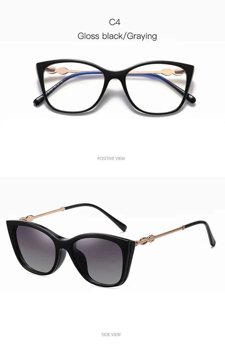 Prescription Sunglasses Cat-Eye Magnetic Clip-On Eyeglasses-C6 / Progressive / 1.56|Anti Blue Ray